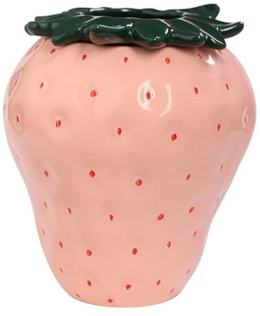 MAGICLULU Erdbeervase Aus Keramik Dekorative Blumenvase Bauernhausvase in Erdbeerform Tischdekoration Kleine Vase Für Viele Orte