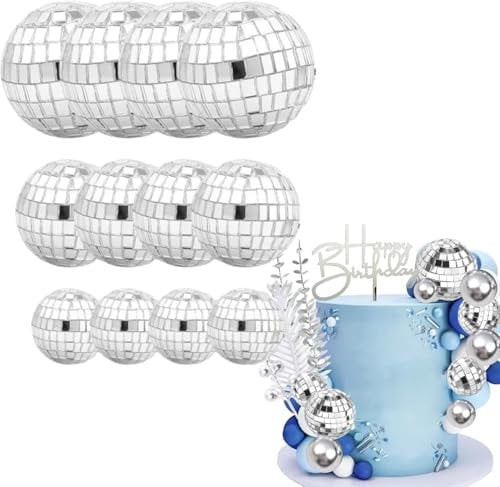 Disco Ball Cake Decorations – 12-Pack Mini Reflective Disco Balls, Perfect for Cake Toppers, Party Decorations, and Celebrations