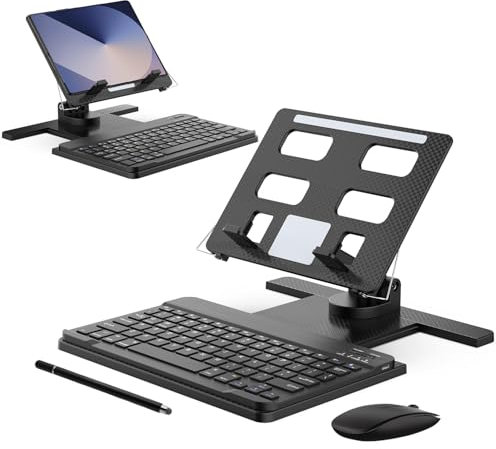 Enituo for iPad & Samsung Galaxy Z Fold 6 5 4 Pixel Fold Stand and Keyboard Mouse Set, Portable Mini Bluetooth Keyboard Plus Foldable Adjustable Tablet Stand Holder for all 4.7 to 12.9 Devices