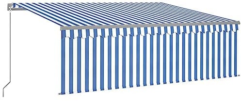 Willood Markise Manuell Einziehbar mit Rollo LED Gelenkarmmarkise Einziehbar Markise 4x3m Blau und Weiß