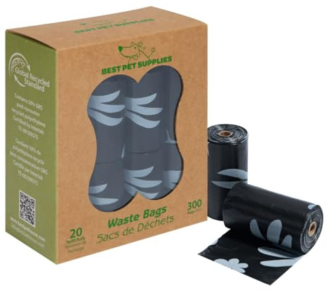 Best Pet Supplies Poop Bags for Dogs, 50% Post-Consumer Recycled Content dog waste bags on rolls, fits all poop bag holders for leashes - Black, 300 Count, Unscented