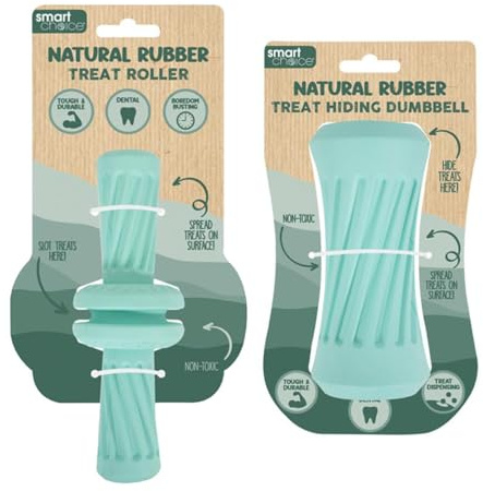 YöL Set of 2 - Natural Rubber Pet Dog Puppy Treat Roller & Hide & Seek Toy Squeaky Non Toxic Durable Dental Chew Stimulating