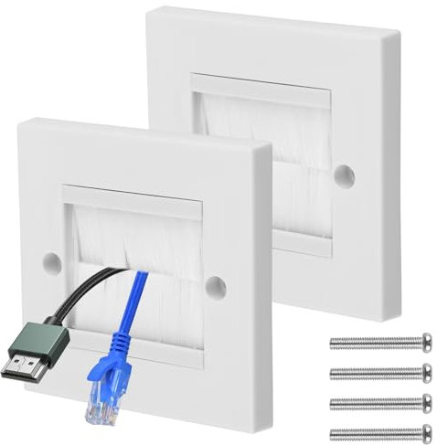 Brush Plate, 2Pcs White Brush Faceplate Brushplate Flush Brush Wall Plate Wall Mounted Brush Faceplate Outlets Cover Cable Brush Plate for Accessing Wires Cable - White