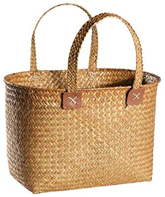 Seegras Korb - Große Strandtasche, Französischer Marktstil Einkaufskorb, Aufbewahrung & Wäscheständer, Stilvolles Design für Zuhause & Reisen