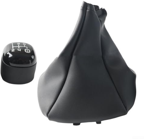 NbgrvB Auto Schaltknauf Kofferraum Staubschutz Schaltsack Abdeckung aus schwarzem PU-Leder für Fiat Panda 2012 Schwarz Schaltknauf Handball + Schaltsack