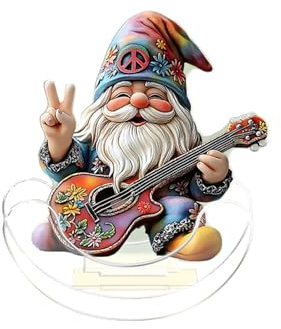 Garden Statues Outdoor Desktop Ornament For Home Playful Gnome Playing Guitar And Rocking Wobble Design Acrylic Material Perfect For Indoor Living Room Decoration Elephant Ornaments (Blue, 20cm)