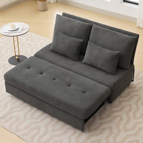 A ALFRESCOOL Doppelsofa, Polstersofa, klappbares Schlafsofa,Schlafsofa mit Schlaffunktion, Chenille-Stoff, Dicke Kissen, ausziehbare Aufbewahrungsbox. Geeignet für Wohnzimmer, Wohnungen usw.