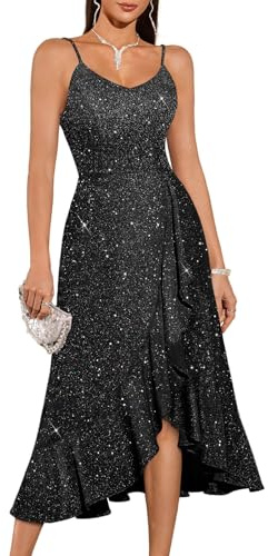DRESSTELLS Cocktailkleid Damen Festlich Träger Hochtief Kleid für Hochzeit Knielang Weihnachtsfeier Kleider Elegantes Partykleid