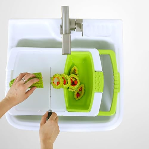Planches à découper multifonction pour évier de cuisine, panier de vidange et planches à découper pour cuisine Vert