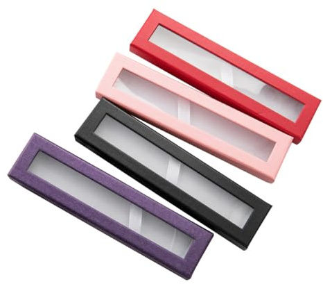 HEALSOPTHY Papier Federbox Leeres Federmäppchen mit Fenster 4 Stück | Schulbeginn Party, Stiftverpackung als Papier Stifte Behälter, für Rucksack und Computertasche