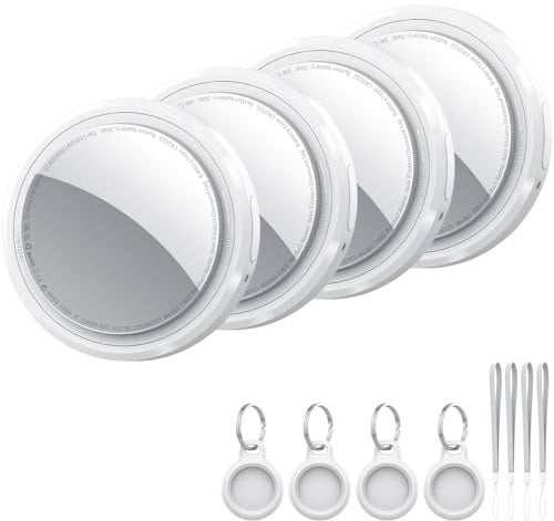 Air Tracker Tag Schlüsselfinder 4er Pack, Koffer Tracker Kompatibel mit Apple Wo ist? APP (Nur iOS), Bluetooth Key Finder für Gepäck/Taschen/Brieftasche, Smart KeyFinder, Austauschbarer Akku, Weiß