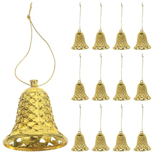 Gold Bells for Christmas Decorations: 12pcs Bell Ornaments for Christmas Tree Plastic Hanging Ornaments Xmas Tree Pendants for Festive Holiday Parties Wedding Home Decor