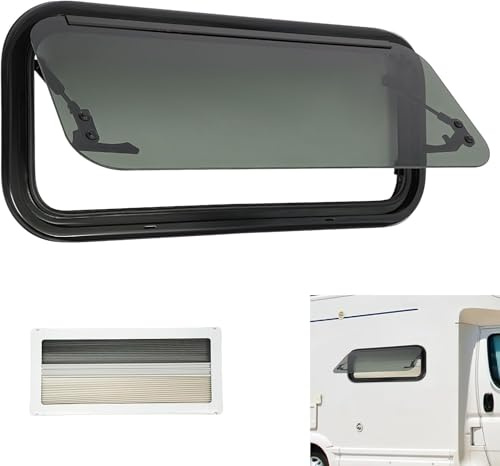 ACROSSPART Ventana desplegable para autocaravanas, ventanas para caravanas con oscurecimiento, ventana lateral, 85° RV Ventana push externa para furgoneta, autocaravana y caravana (70x30 cm)