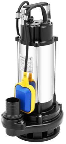 EGBNSY Pomp a Eau, 1,5kW Pompe Submersible à Eaux Usées, Pompe Immergée pour Puits, Débit Max 36m³/H, Hauteur 22m, Acier Inoxydable, IP68, avec Poignée, pour Drainage Maison, Ferme, Chantier (Noir)