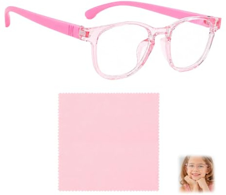 Cowiny Blue Light Blocking Glasses for Kids with Cleaning Cloth, Children's Gaming Computer Glasses Anti UV & Eyestrain Computer Gaming Eyeglasses for Girls Boys Light Frame Clear Lens Glasses