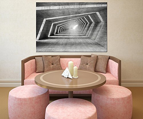 wandmotiv24 Wandbild beleuchteter Beton-Korridor Aluminium gebürsted - XL - 120x84cm (BxH) Wand-Bilder XXL, Dekoration Wohnung modern, Wanddeko groß für Wohnzimmer WB0794