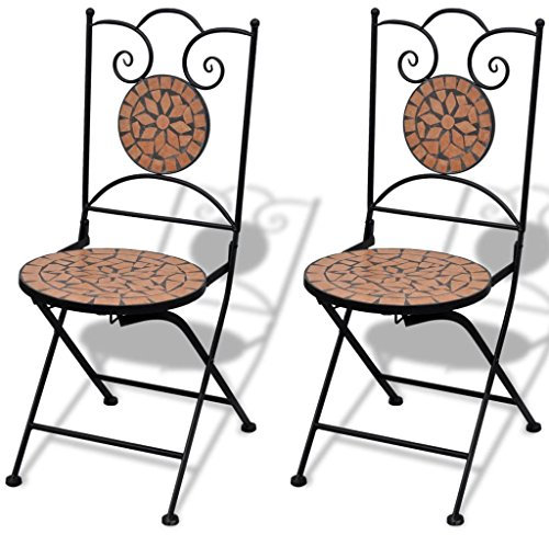 yorten Mosaikstuhl Klappstuhl Bistrostuhl 2er Set Keramische Sitzflächen 37 x 44 x 89 cm (B x T x H) Terrakotta-Rot