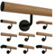 TIBU Buche Holz Handlauf Geländer 30-500cm im Set schwarze Halter Wandhandlauf Wand Treppe, Länge 500 cm mit 6 Halter Enden leicht gewölbte schwarze Kappen