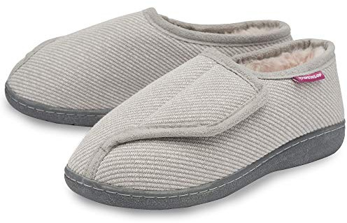 DUNLOP Womens Slippers Rip Tape Fastening UK Sizes 3-8 | Ladies Memory Foam Easy Wide Hook & Loop Opening House Shoes