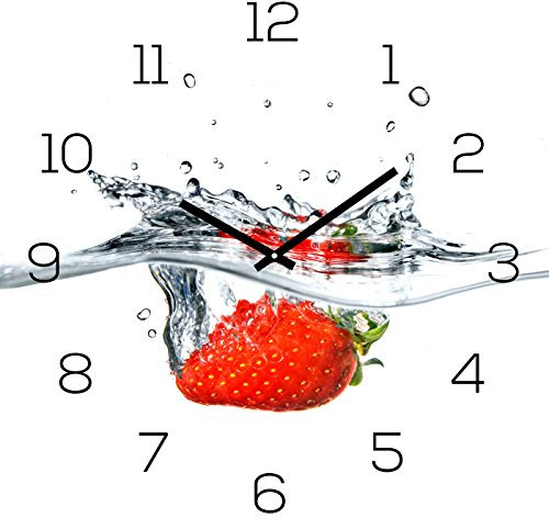 levandeo Wanduhr Alu-Dibond 30x30cm Uhr Alubild Erdbeere Rote Frucht Deko Aluminium Küchendeko Küchenuhr Einrichtung