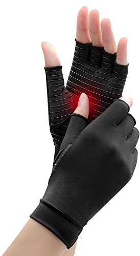 Jacsunco Kupfer-Kompressionshandschuhe, Fingerlose Arthritis-Handschuhe, Beste Kupfer-Infused Handschuhe für Frauen und Männer, Schmerzlinderung und Heilung bei Arthritis, 1 Paar, Schwarz (M)