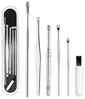 JZK 5 pcs Ear Cleaner Stainless-Steel Set with box, Ear wax Curette, Ear Cleaning Tool, Stainless Steel Ear wax Remover spiral, Professional Ear Cleaner Set with Storage (Silver)