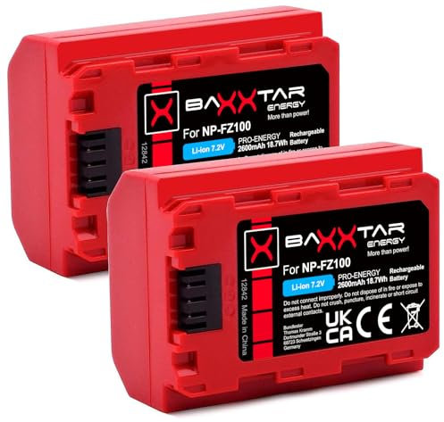 Baxxtar Pro NP-FZ100 2600mAh Akku Pack (Generation IV) kompatibel mit Sony FX30 Alpha 6700 A1 7 IV 7C II 7CR 7R IV V ZV-E1 usw.