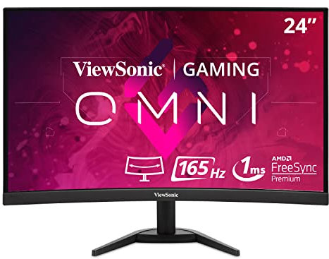 ViewSonic VX2468-PC-MHD 60 cm (24 Zoll) Curved Gaming Monitor (Full-HD, FreeSync Premium, 1 ms, 165 Hz, HDMI, DP, geringer Input Lag, Lautsprecher) Schwarz