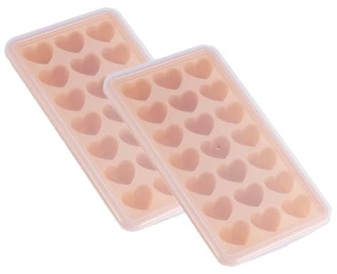 PEPAXON Heart Ice Cube Trays with Lid Ice Cube Trays for Freezer Reusable Ice Cube Mould Silicone Flexible Ice Cube Moulds 21 Grids Pack of 2 (Pink)