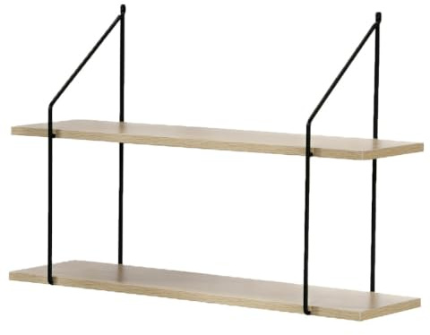 CALICOSY - Wandregal 2 Regalböden - Holzoptik - Spanplatten - Metallträger - Regal zur Wandmontage - Für Wohnzimmer, Flur, Salon oder Schlafzimmer - Industrial Design - B 60 x T 15 x H 40 cm