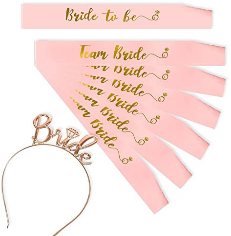 Bymivofun 8-teiliges JGA Sash, Bride to Be Team Bride Sash Set, Hen Party Accessoires mit Tiara Sash, für Jungge sellenabschied, Hochzeit, Brautparty