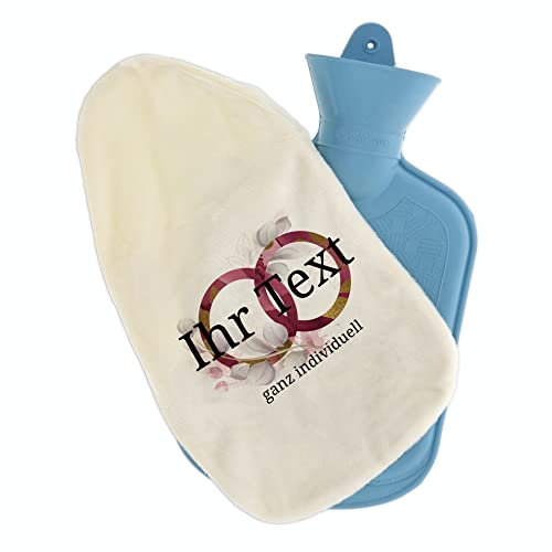 stempel-fabrik – Wärmflasche mit personalisierbarem Bezug – Motiv Ringe rot – kuscheliger Wärmflaschenbezug mit Wunschtext individuell gestalten – für Kinder & Erwachsene (800 ml)