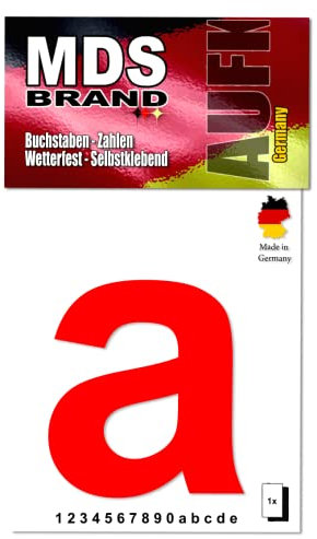 MDS Brand Design 15cm Buchstaben Aufkleber Selbstklebende Klebezahlen für Briefkasten, Mülltonne & Hausnummeren Aufkleber für Außen & Innen, D-15 (a, Rot)
