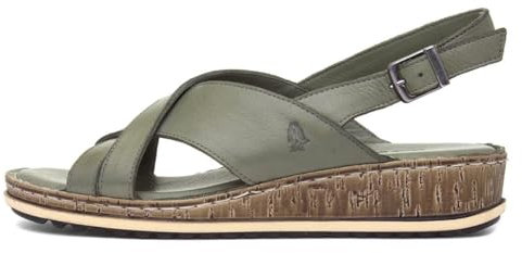 Hush Puppies Ladies Elena Cross Over Wedge Sandal, Olive, 3