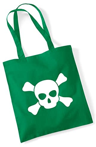 Huuraa Jutebeutel Pirat Totenschädel Tasche Baumwolle 10 Liter Kelly Green mit Motiv für Freibeuter Geschenk Idee für Freunde und Familie