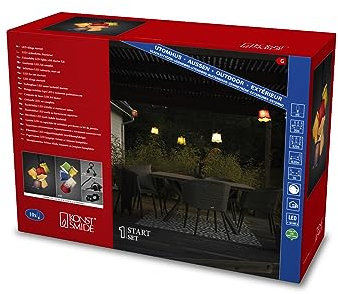Konstsmide LED Biergartenketten System Basis-Set, inkl. Dimmer, 10 bernsteinfarbene Dioden, 24V, Außen (IP44), 12W, schwarzes Kabel - 4142-850