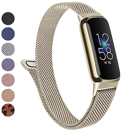 Metallband für Fitbit Luxe Armbänder Damen Herren, Edelstahl-Mesh-Schlaufe Verstellbares Magnetarmband Ersatzarmband Kompatibel mit Fitbit Luxe Fitness und Wellness Tracker (Champagner-Gold)
