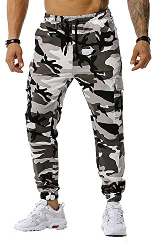 Pantalons De Sport Homme Pantalon De Camouflage pour Hommes, Pantalon Militaire avec Cordon De Serrage, Pantalon De Jogging DéContracté, Pantalon De RandonnéE avec Poches(Gris,XL)