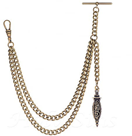 Handgefertigt in Großbritannien, bronzefarben, einzelne Albert-Taschenuhr-Kette mit hohlem Anhänger