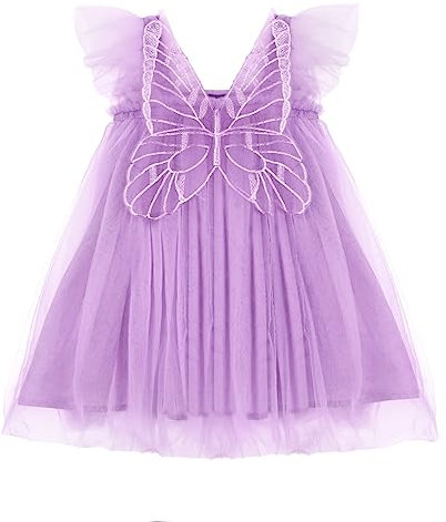 Miipat Bébé Fille Robe Jeune Enfant Tulle Papillon Princesse Tutu Robe Fête Danniversaire sans Manches Robe de Demoiselle d'honneur Bébé pour Mariage Papillon Violet 110 3-4 Ans