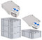 PROREGAL SuperSparSet 4x Eurobox NextGen Grip mit Scharnierdeckel und blauen Schiebeschnappverschlüssen, HxBxT 22x40x60cm, 44 L, Grau, Griffe geschlossen, Eurobehälter, Transportbox