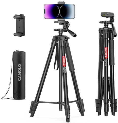 CAMOLO Phone Tripod - 63.6 Aluminum Lightweight Tripod with Travel Bag for Vlogging, DSLR, Cell Phone & Video Photography