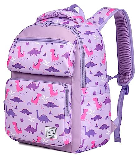 VASCHY Kinderrucksack, Niedlich Wasserabweisend 12L Vorschule Kinder Rucksack Kindergartenrucksack Schulrucksack Kleinkind Rucksack für Mädchen Jungen Schule Reisen Lila Dinosaurier Groß