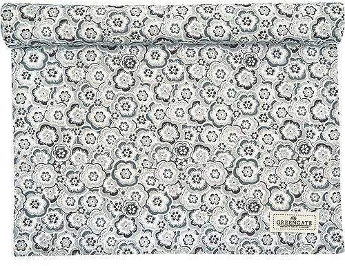 GreenGate Tischläufer Selma Grau Blumen Baumwolle 45x140 cm Tischdecke