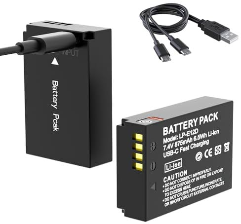 F1TP 2Pcs Replacement LP-E12 USB-C Fast Charging Rechargeable Battery Compatible with EOS-M EOS M2 EOS M10 EOS M50 EOS M50 Mark II EOS M100 EOS M200 SX70 HS Rebel SL1 Digital Cameras