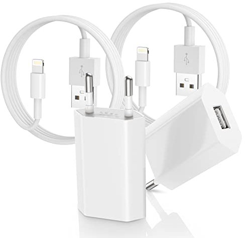 【Certifié Apple MFi】Chargeur iPhone,2Pack Chargeur USB et Câble de 1M,5V/1A USB Charger Adaptateur Mural Secteur Alimentation Compatible avec iPhone 14/14 Pro/14 Pro/13/13 Pro/12/12 Pro/11/SE/X/8/iPad