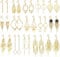 JeweBella 15 Paar Ohrclips für Damen Mädchen - Boho Hängend Clip Twist Lang Tropfen Quaste Gold Ohrringe Baumeln Set Ohne Ohrlöcher - Hypoallergen Welle Blatt Lange Bar