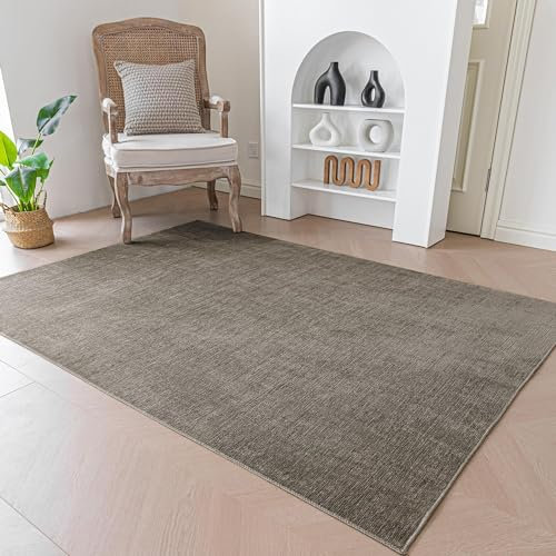 Evitany Shaggy-Teppich Kurzflor langlebiger Teppiche, Rutschfester Verkehrsteppich, weiche Chenille-Teppiche, Nachttischvorleger für Schlafzimmer, Kinderzimmer,Taupe/60x120 cm