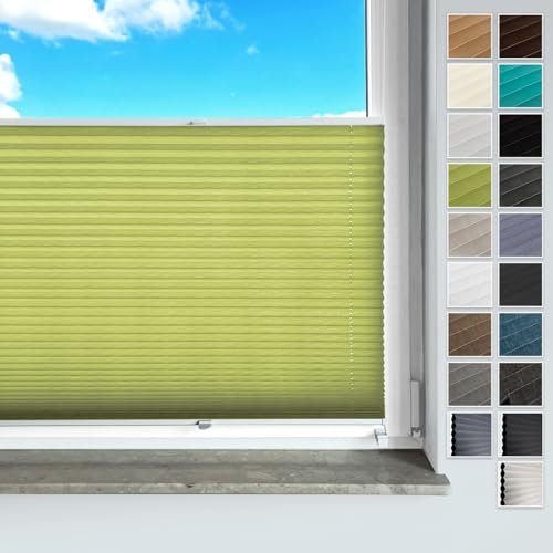 Rollmayer Plissee ohne Bohren, mit Klemmträger Plisseerollo Faltrollo Sichtschutz und Sonnenschutz für Fenster und Tür Premiumqualität Falte für Zuhause, 3 Kollektionen(Binco Grün,B120cm x H120cm)