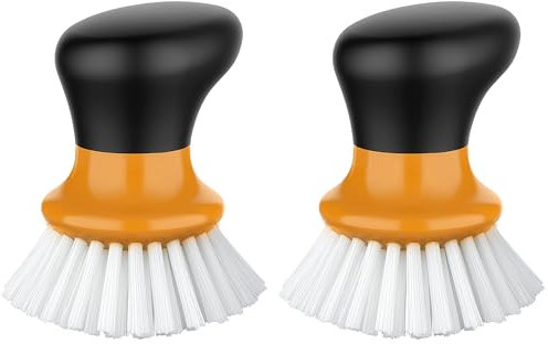 MR.SIGA Palm Dish Brush with Ergonomic Handle, Kitchen Brush for Pot Pan Plate Sink Cleaning, Orange, Pack of 2